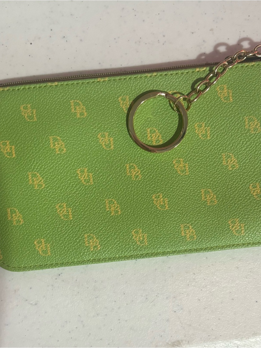 Dooney & Bourke Lime Green Logo Wristlet Key Pouch with Gold Ring